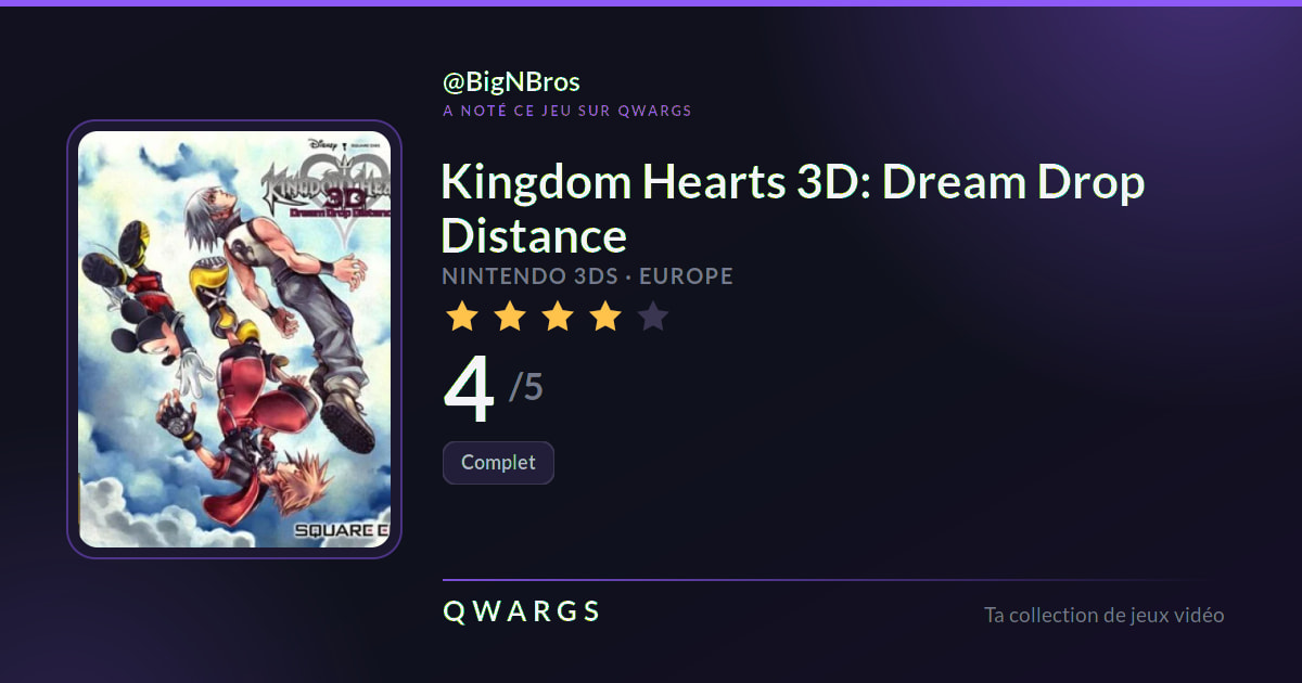 BigNBros a noté Kingdom Hearts 3D: Dream Drop Distance 4/5