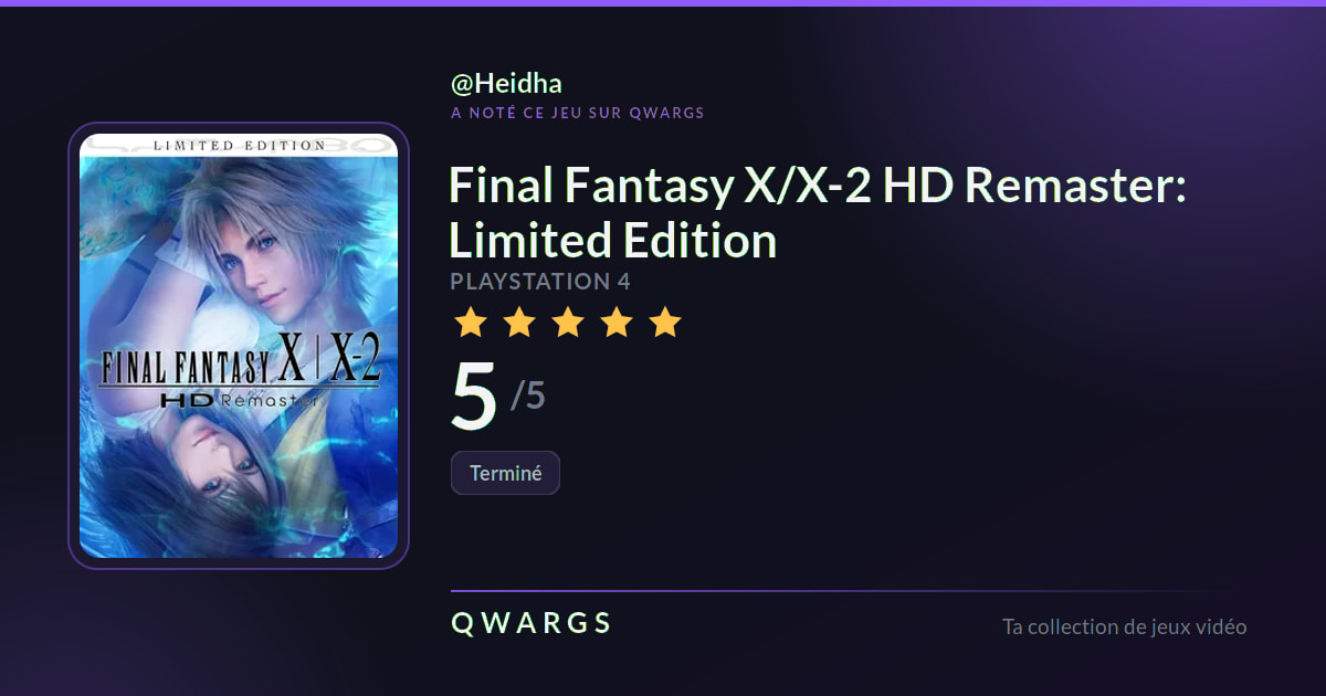 Heidha a noté Final Fantasy X/X-2 HD Remaster: Limited Edition 5/5