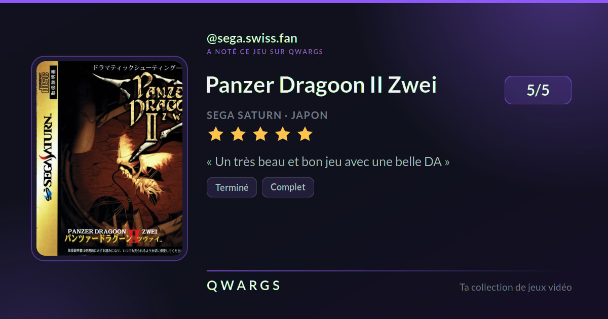 sega.swiss.fan a noté Panzer Dragoon II Zwei 5/5