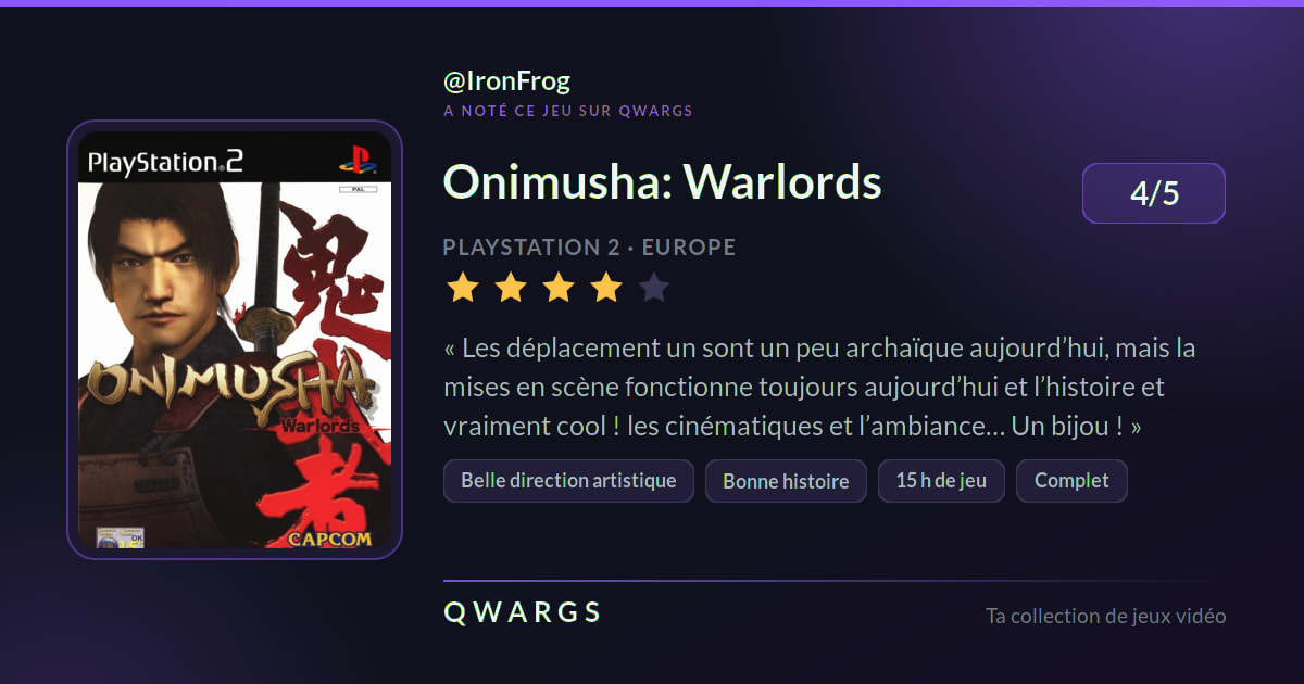 IronFrog a noté Onimusha: Warlords 4/5